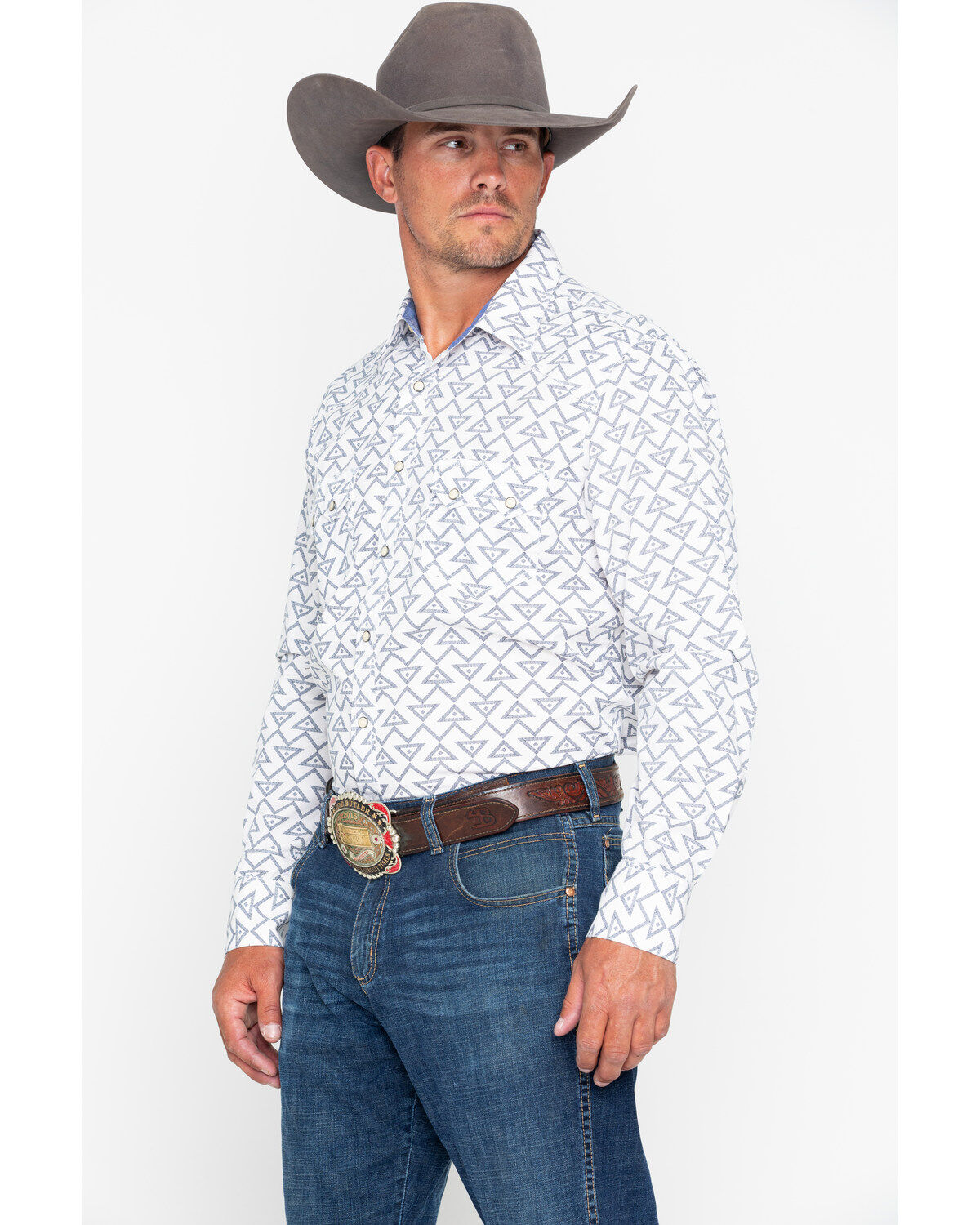 Image #3 - Rock & Roll Denim Men's Triangle Geo Print Long Sleeve Western Shirt, , hi-res
