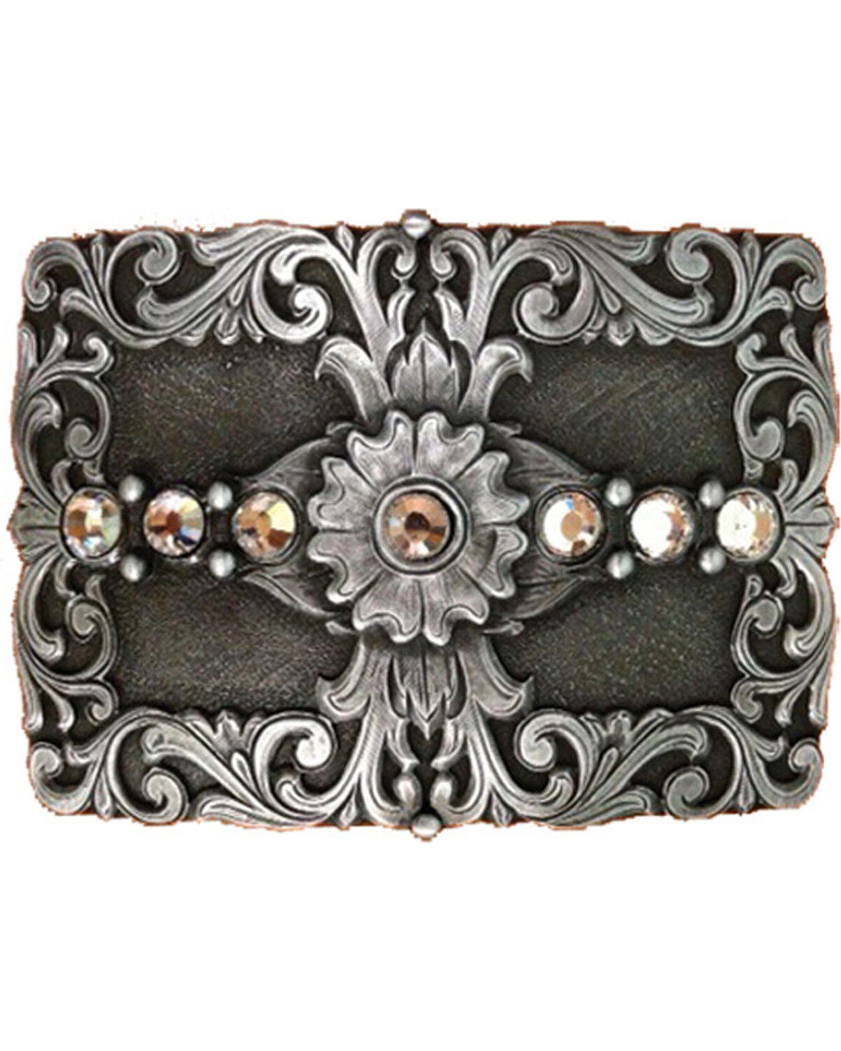 Image #1 - AndWest Women's Floral & Rhinestones Rectangle Belt Buckle, Silver, hi-res