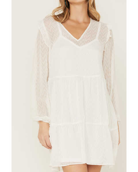 Wrangler Women's Poet Sleeve Lace Tiered Dress, White, hi-res