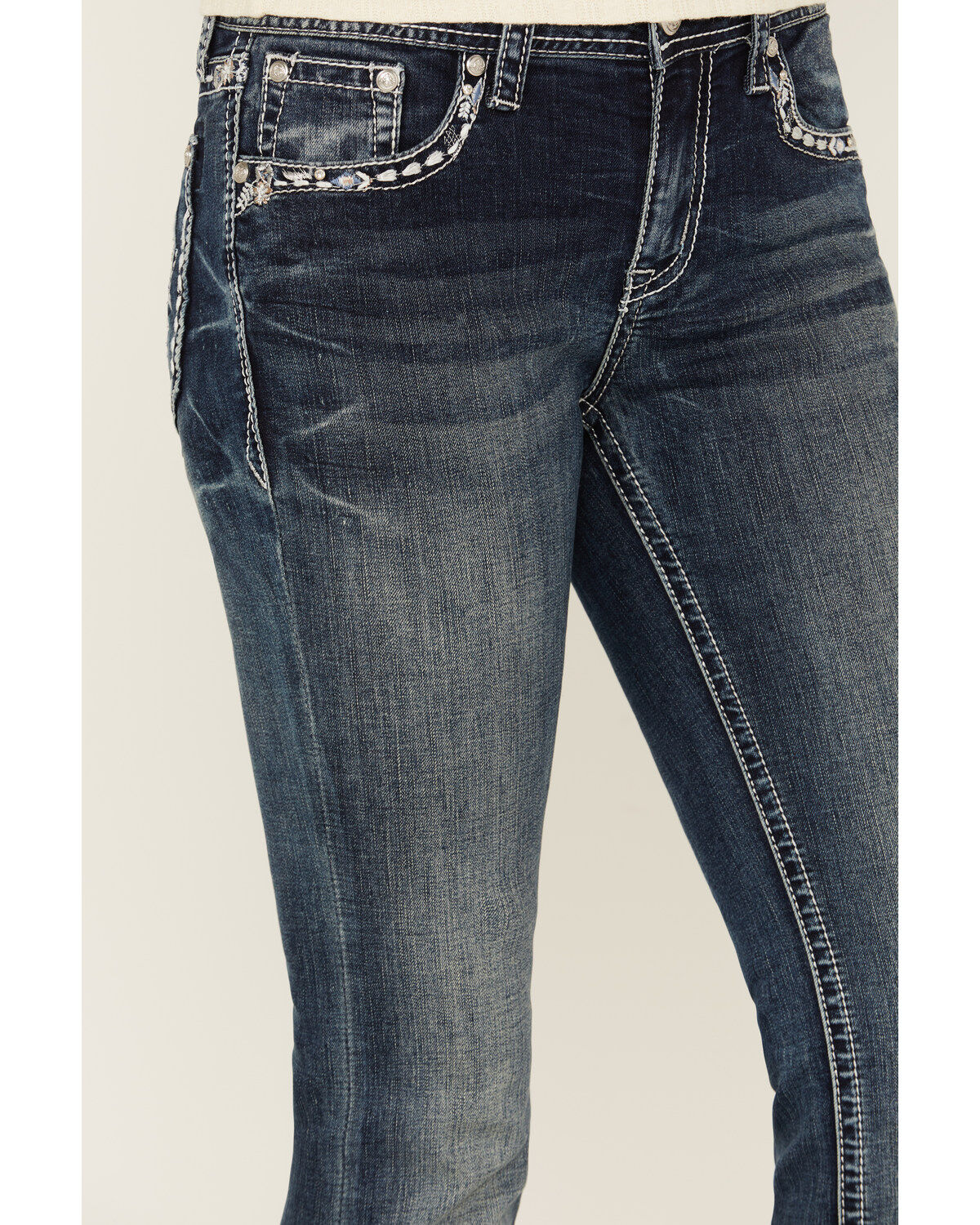 Image #4 - Grace in LA Women's Medium Wash Mid Rise Diamond Pocket Bootcut Stretch Denim Jeans, Medium Wash, hi-res