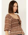 Shyanne Women's Smocked Lace-Up Print Top, Medium Brown, hi-res
