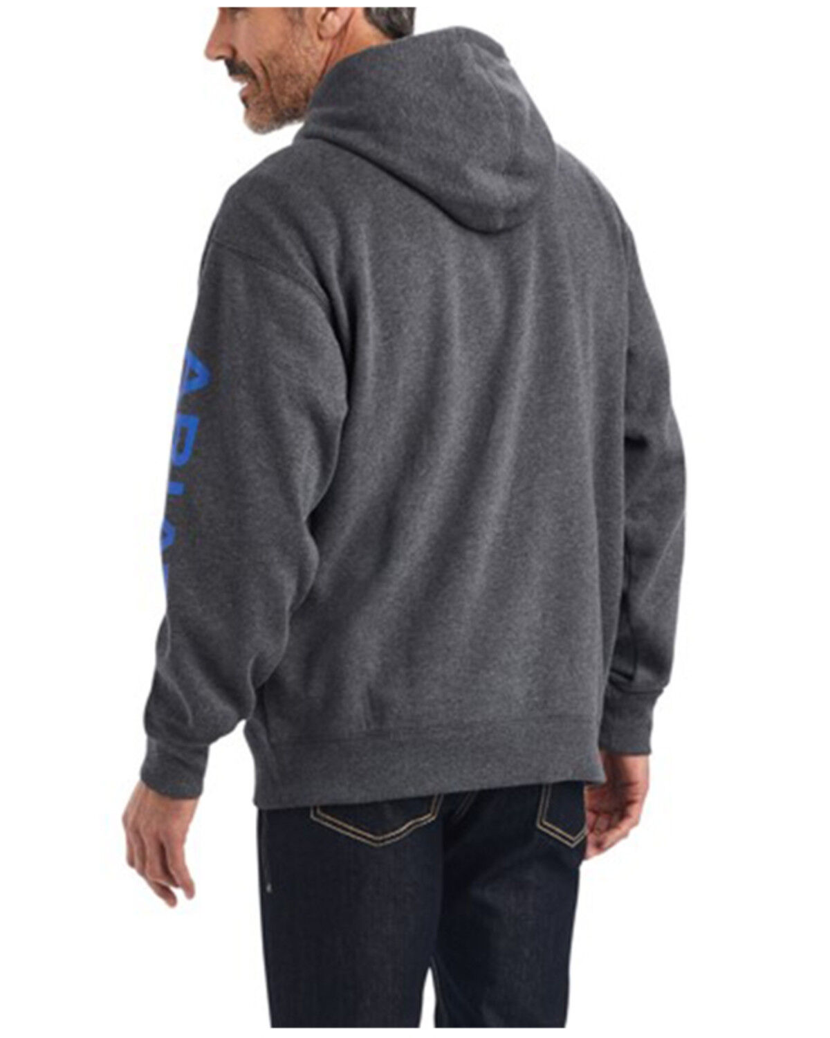 Image #2 - Ariat Men's Logo Graphic Hooded Sweatshirt - Tall, Charcoal, hi-res