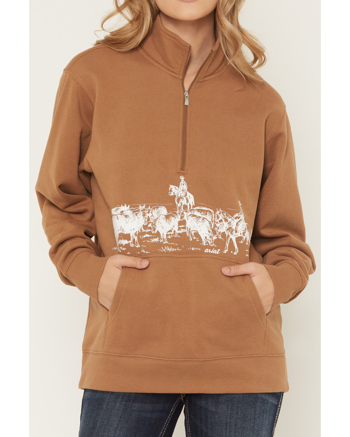 Image #3 - Ariat Women's Boot Barn Exclusive Scenic 1/2 Zip Pullover, Brown, hi-res
