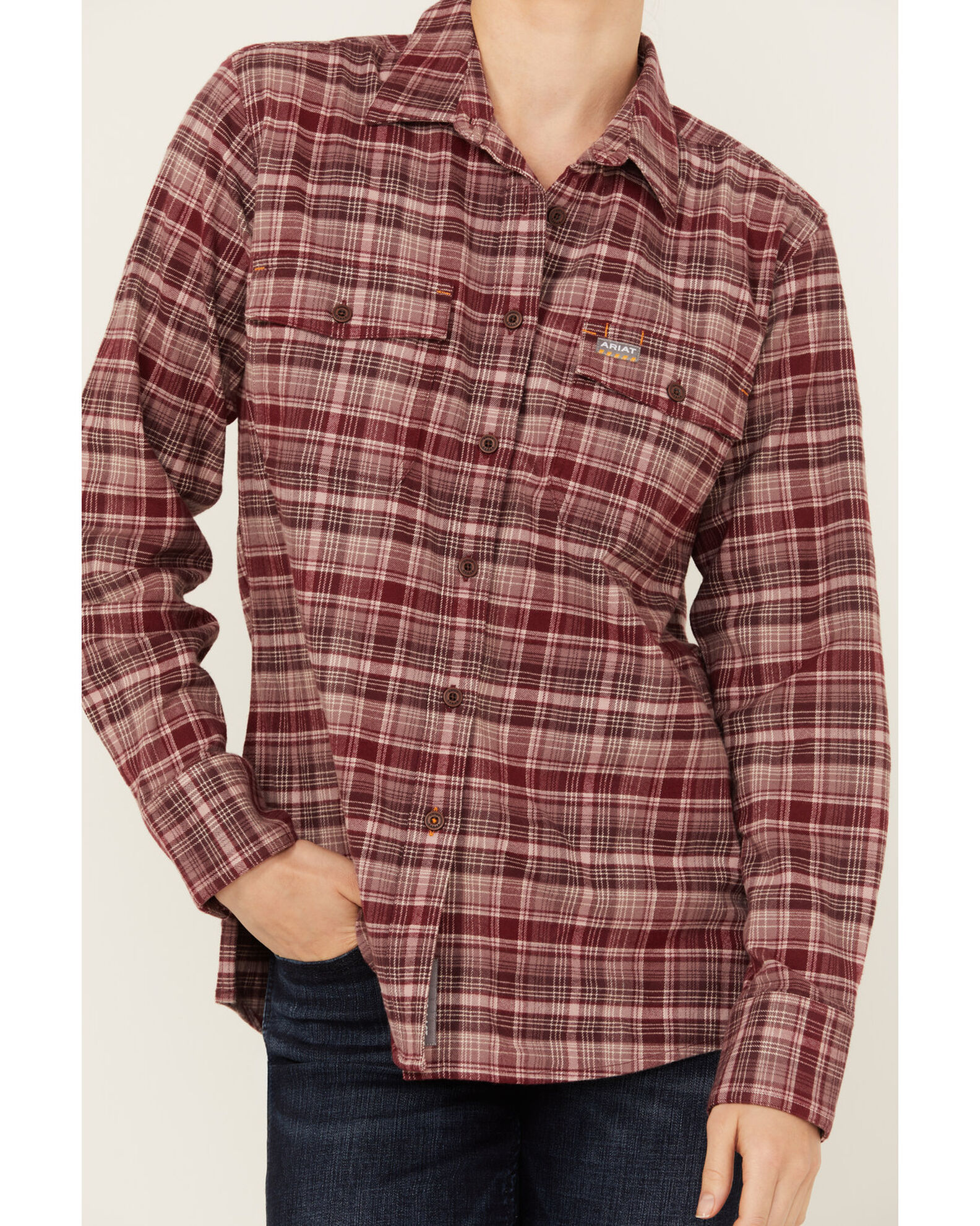 Image #3 - Ariat Women's Rebar Flannel DuraStretch Long Sleeve Button-Down Work Shirt, Purple, hi-res