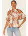 Shyanne Women's Floral Print Cold Shoulder Flounce Short Sleeve Top, Tan, hi-res