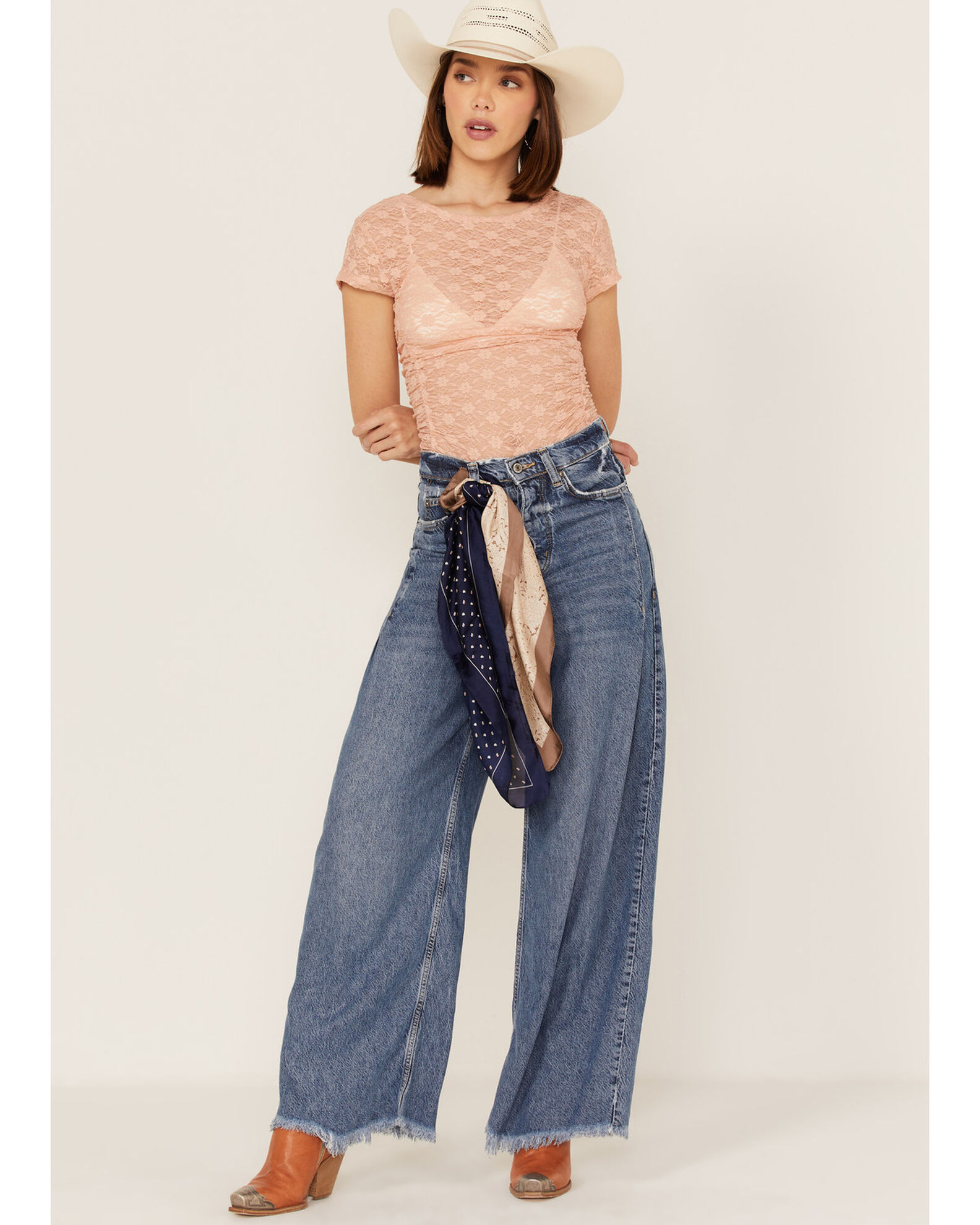 Image #2 - Free People Women's Keep It Simple Lace Short Sleeve Top, Pink, hi-res