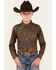 Image #1 - Cody James Boys' Winding Roads Printed Long Sleeve Pearl Snap Western Shirt, Chocolate, hi-res