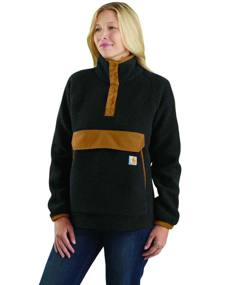 Carhartt Women's Relaxed Fit 1/4 Snap Front Fleece Work Pullover - Black , Black, hi-res
