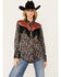 Image #1 - Scully Women's Feather Print Long Sleeve Pearl Snap Western Fringe Shirt, Black, hi-res