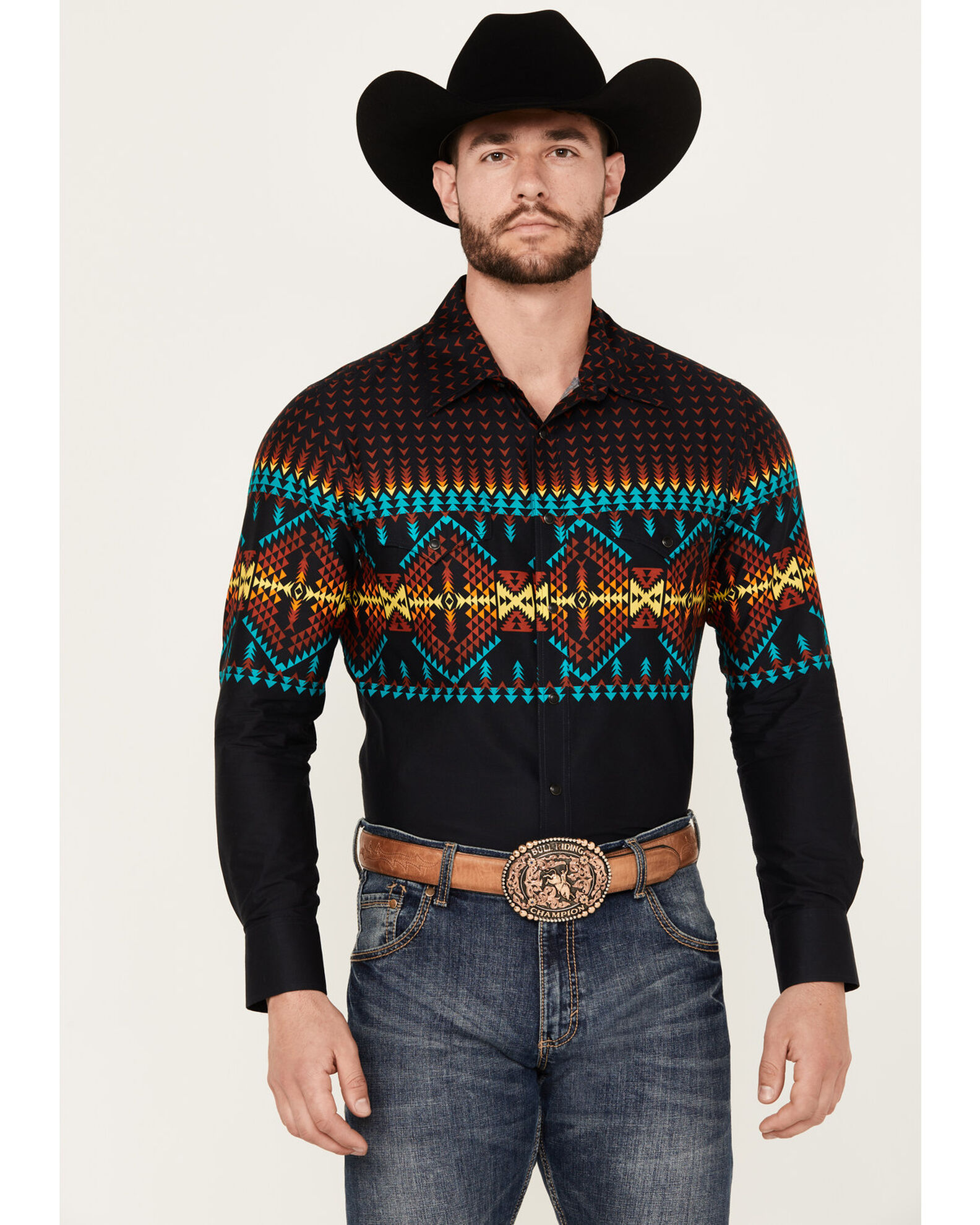 Rock Roll Denim Men s Southwestern Print Long Sleeve Stretch