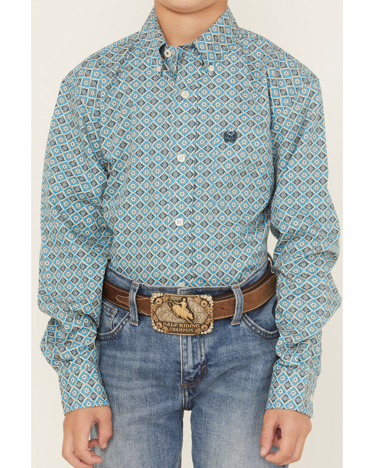 Image #3 - Cinch Boys' Printed Long Sleeve Button-Down Western Shirt, Blue, hi-res