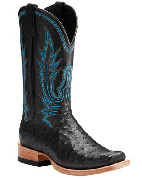 Ariat Men's Relentless All Around Exotic Ostrich Western Boots - Broad Square Toe , Black, hi-res