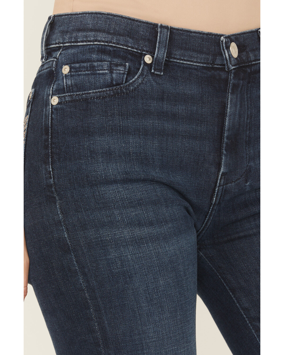 Product Name:  7 For All Mankind Women's Dark Wash Baltimora High Rise Studded Trouser Stretch Denim Jeans