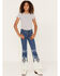 Grace in LA Girls' Button-Front Southwest Tie Dye Flare Jeans, Blue, hi-res