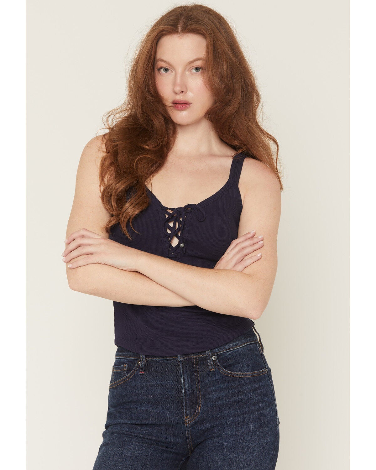 Image #1 - Idyllwind Women's Cora Lace-Up Tank, Navy, hi-res