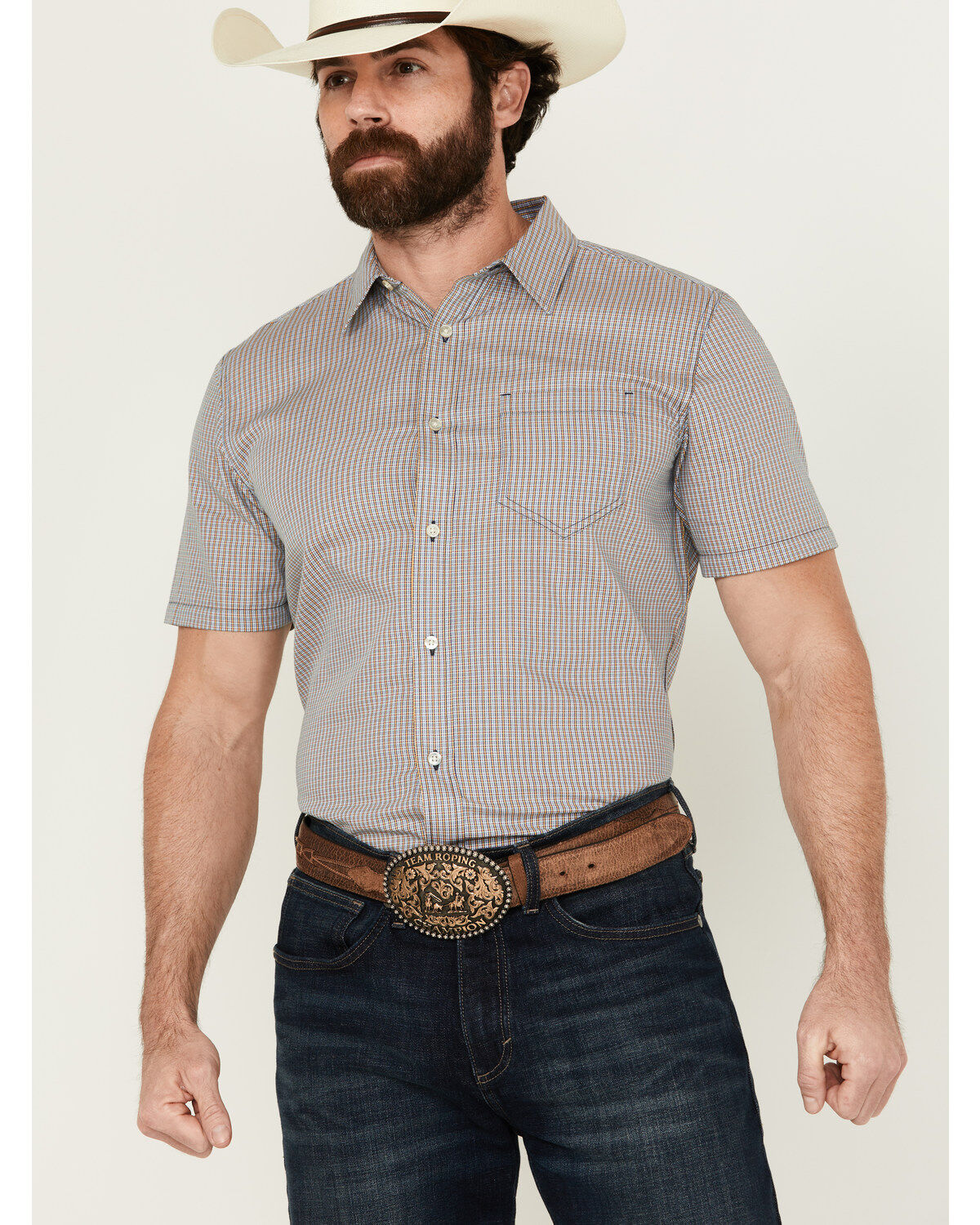 Image #1 - Gibson Men's Gold Cave Plaid Print Short Sleeve Button-Down Western Shirt, Multi, hi-res