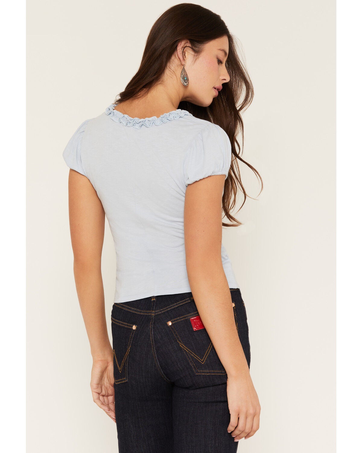 Image #4 - Originality Women's Ruffle Short Sleeve Puff Top, Blue, hi-res