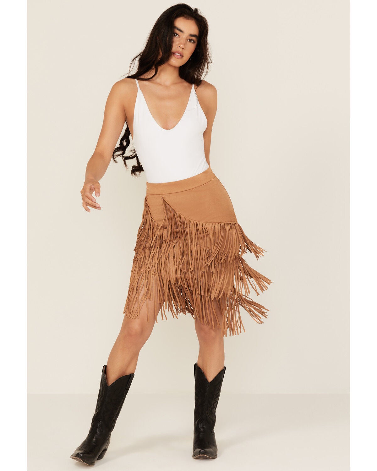 Idyllwind Women's Tina Faux Suede Fringe Mini Skirt, Tan, hi-res
