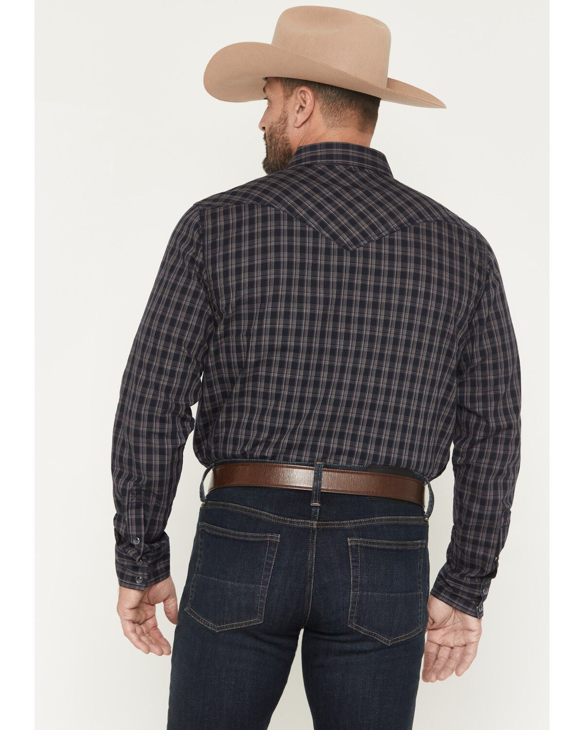 Image #4 - Cody James Men's Redstone Ranch Plaid Print Long Sleeve Snap Western Shirt, Navy, hi-res