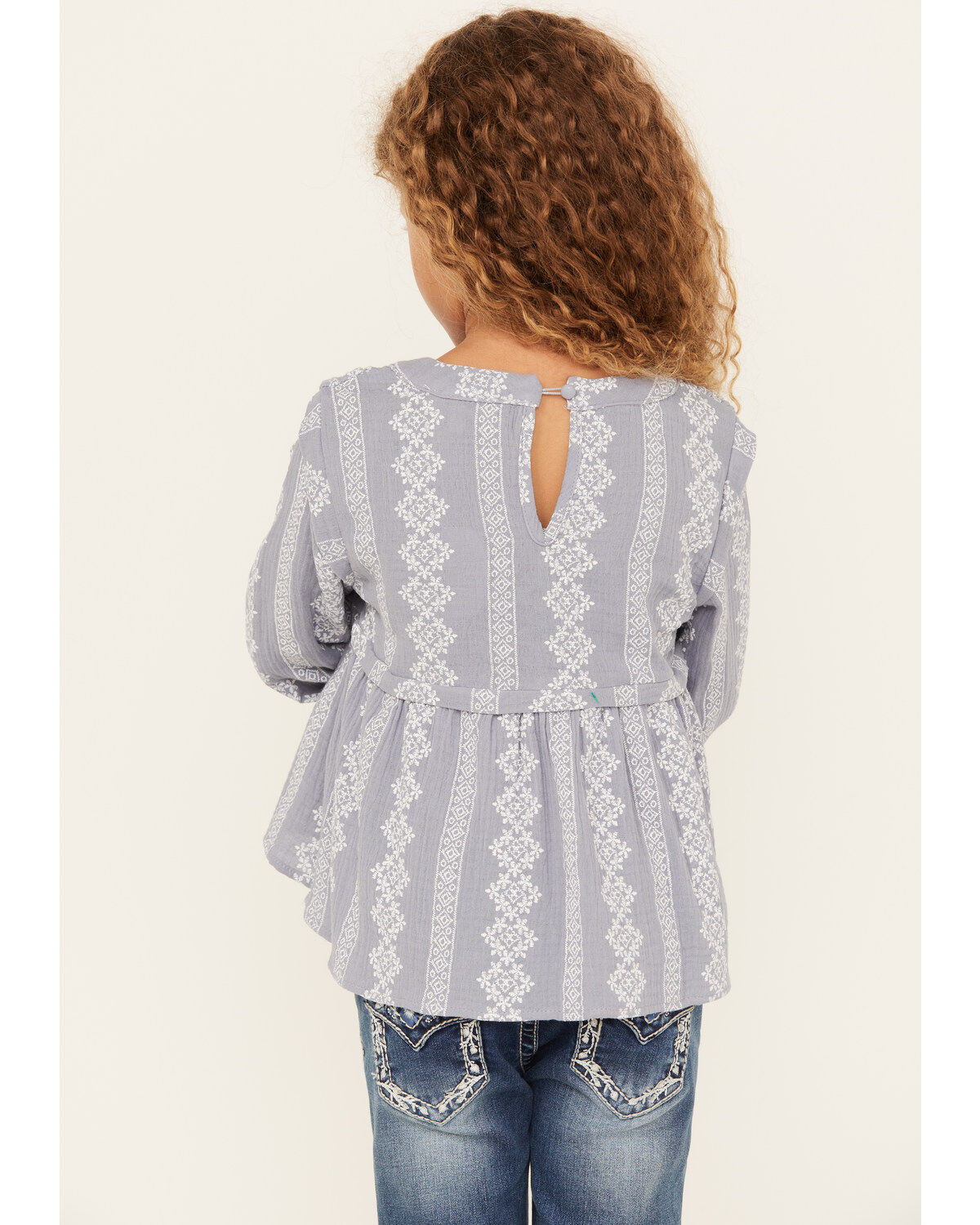 Image #4 - Hayden LA Girls' Printed Long Sleeve Woven Shirt, Blue, hi-res
