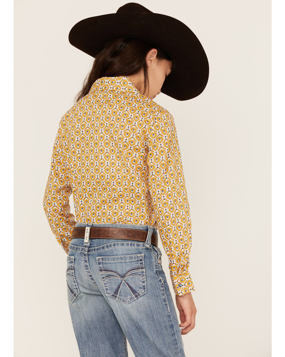 Image #4 - Cruel Girl Girl's Medallion Print Long Sleeve Western Snap Shirt, Yellow, hi-res