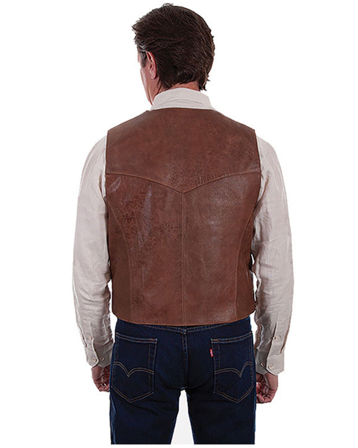 Image #2 - Scully Leatherwear Men's Tailored Vintage Lamb Leather Vest, Brown, hi-res