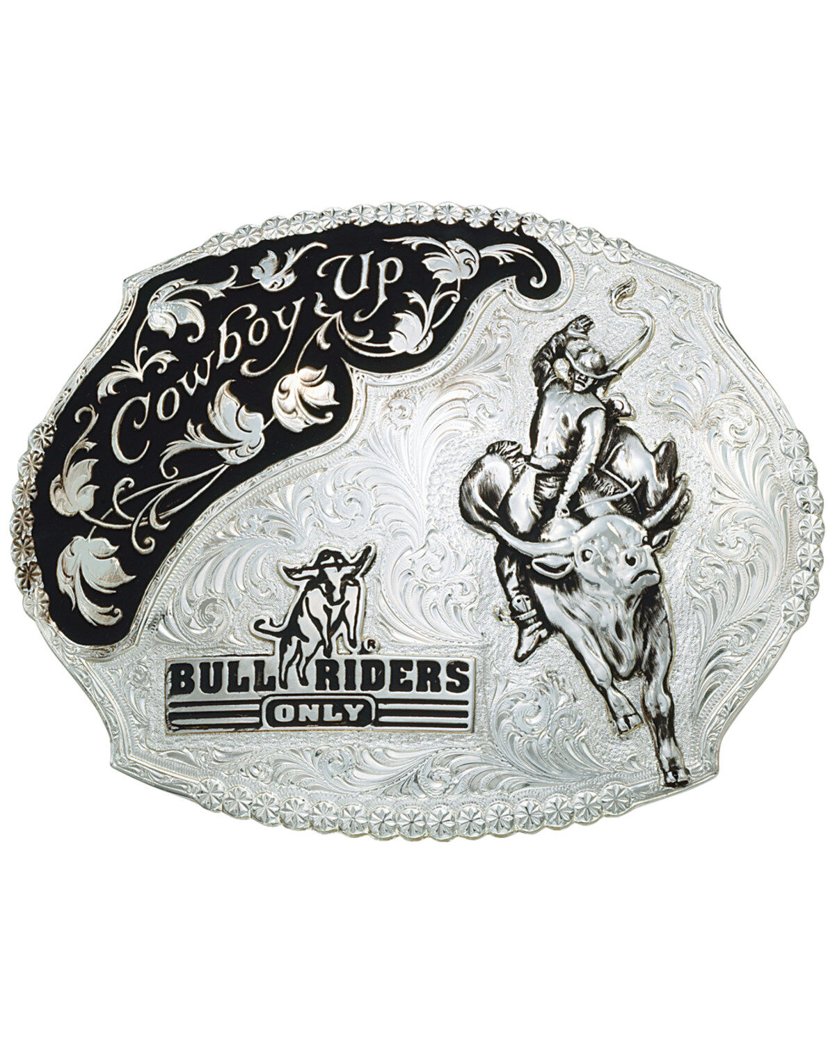 Image #1 - Montana Silversmiths Men's Cowboy Up Bull Riders Only Western Belt Buckle, Silver, hi-res