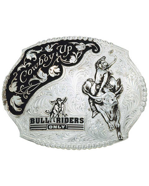 Montana Silversmiths Men's Bull Riders Only Belt Buckle, Silver, hi-res