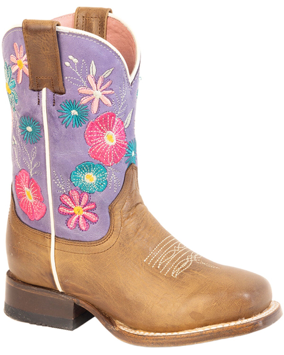 Roper Girls' Flower Girl Western Boots - Broad Square Toe, Brown, hi-res