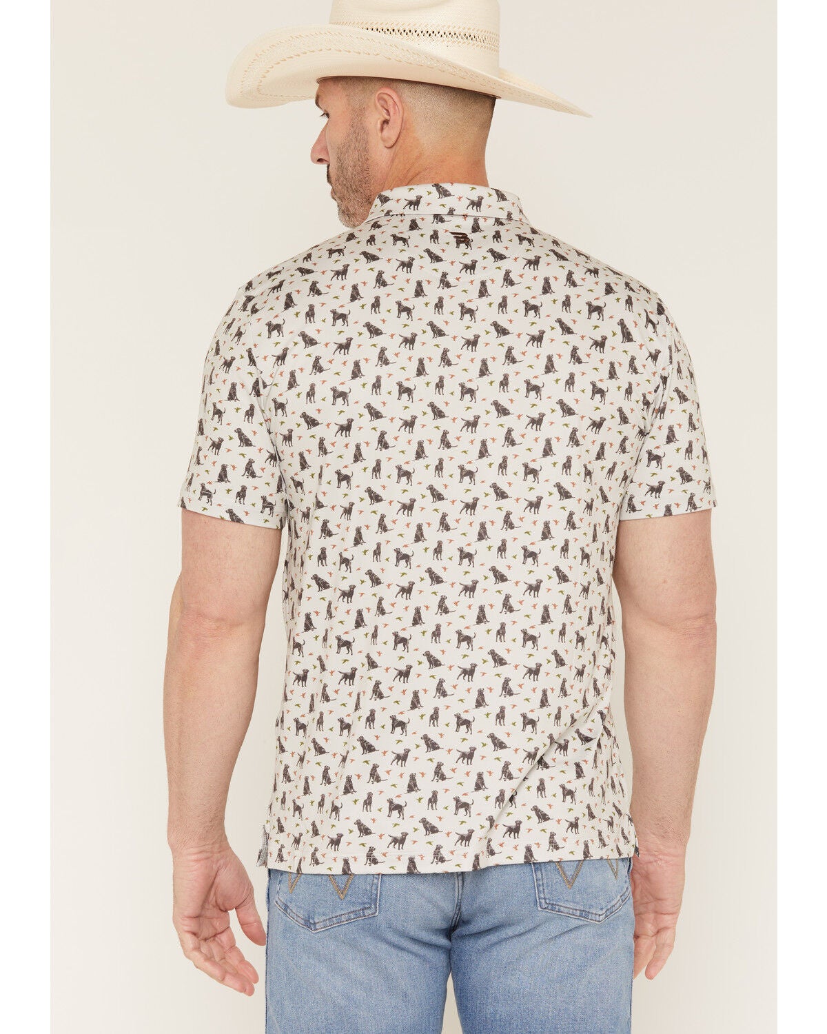 Image #4 - Burlebo Men's Ducks And Dogs Print Short Sleeve Button-Down Polo Shirt, Natural, hi-res