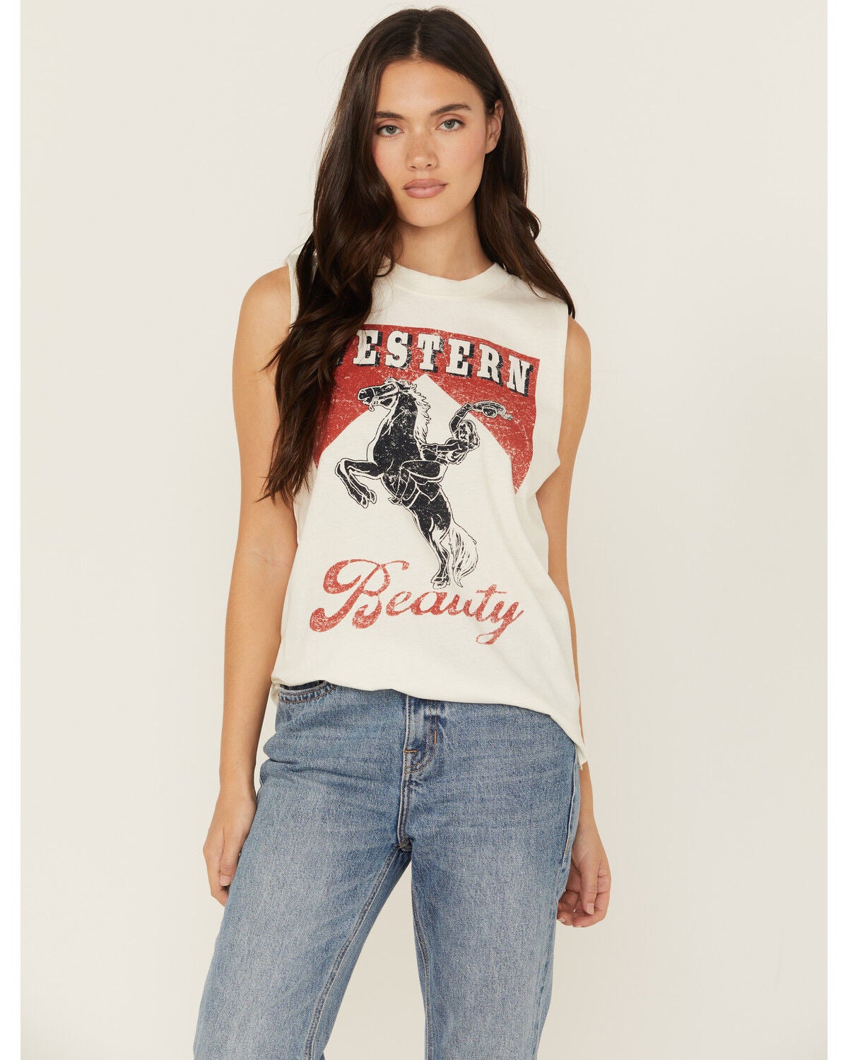 Shyanne Women's Western Beauty Graphic Tank, Ivory, hi-res