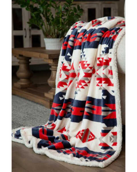 Carstens Home Southwest Plush Sherpa Throw, Red/white/blue, hi-res
