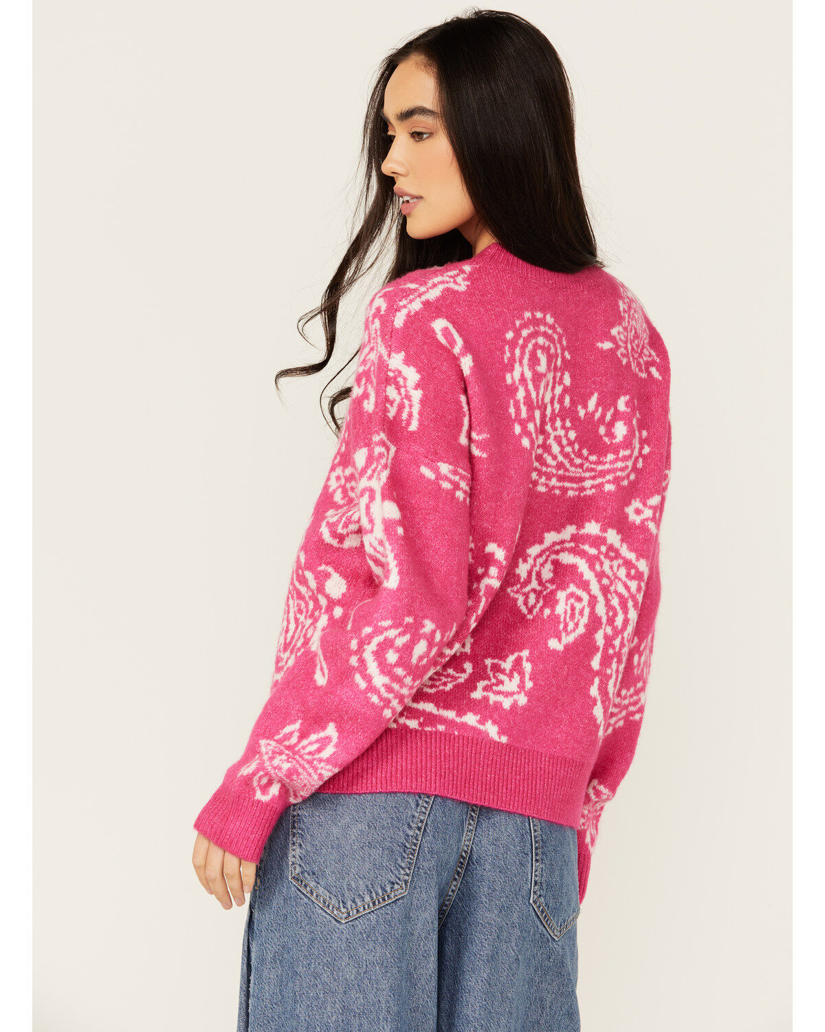 Image #4 - Very J Women's Paisley Print Sweater, Pink, hi-res