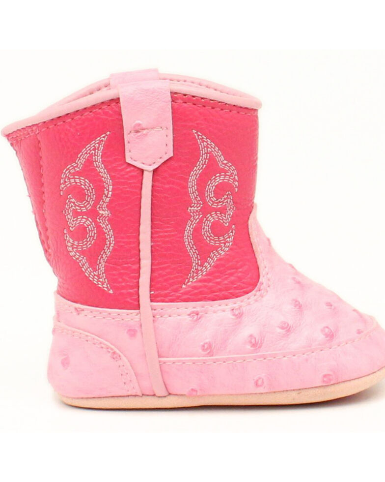 Blazin Roxx Infant Girls' Kinsley Pink Faux Ostrich Cowgirl Booties - Round Toe, Pink, hi-res