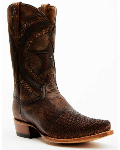 Dan Post Men's Embossed Star & Studded Basketweave Western Leather Boots - Snip Toe, Brown, hi-res