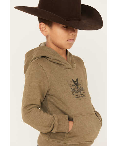Image #2 - Wrangler Boys' Logo Graphic Long Sleeve Hooded Sweatshirt, Olive, hi-res