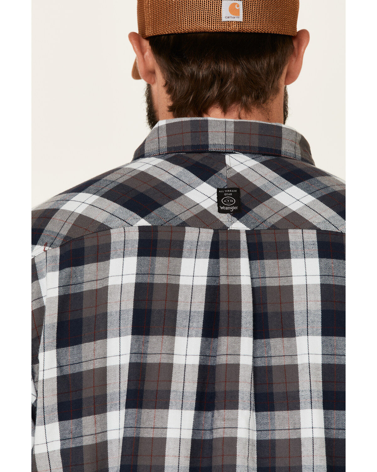 Image #5 - ATG by Wrangler Men's All Terrain Cabernet Plaid Long Sleeve Western Flannel Shirt, Red, hi-res