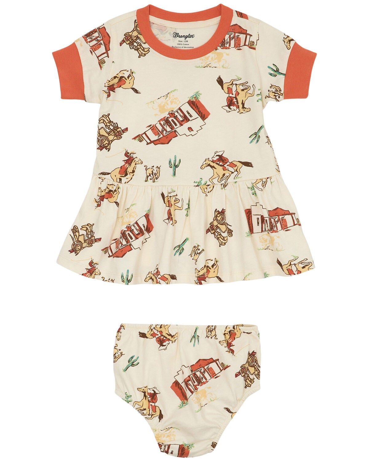 Wrangler Infant Girls' Western Conversation Print Short Sleeve Dress And Diaper Cover - 2 Piece, White, hi-res