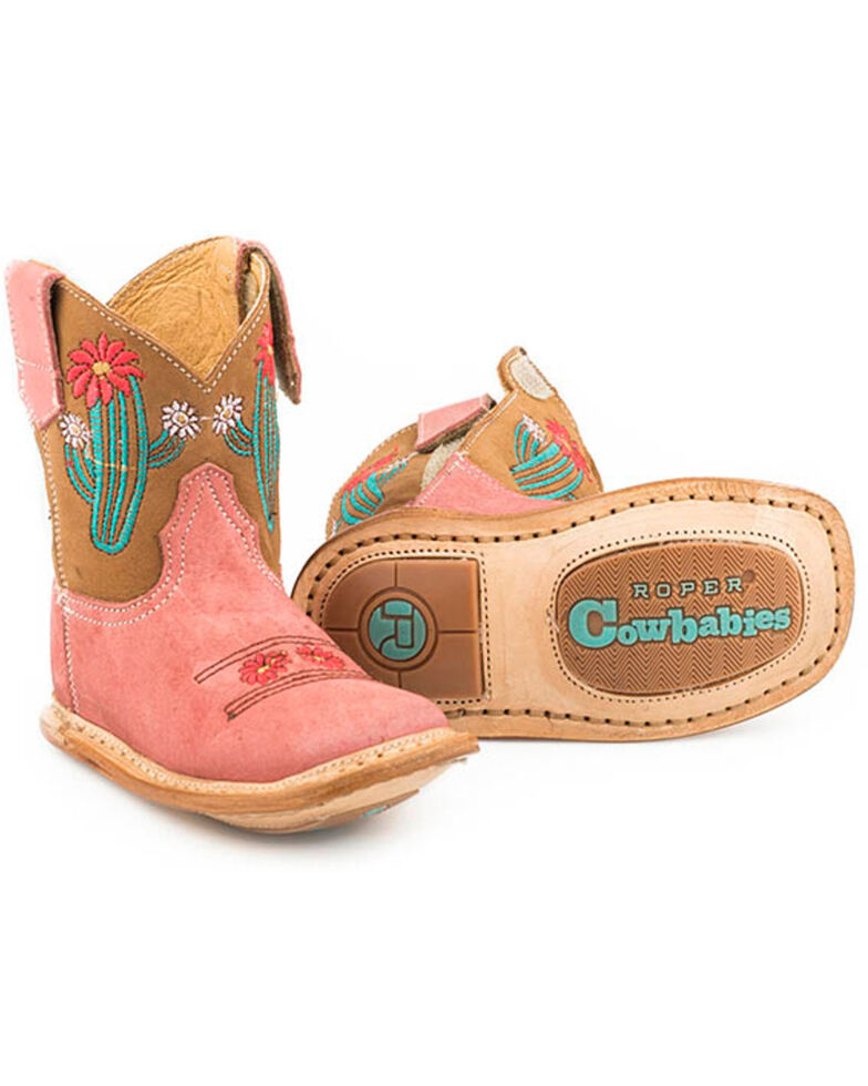 Roper Infant Girls' Cowbaby Cactus Western Boots - Square Toe, Tan, hi-res
