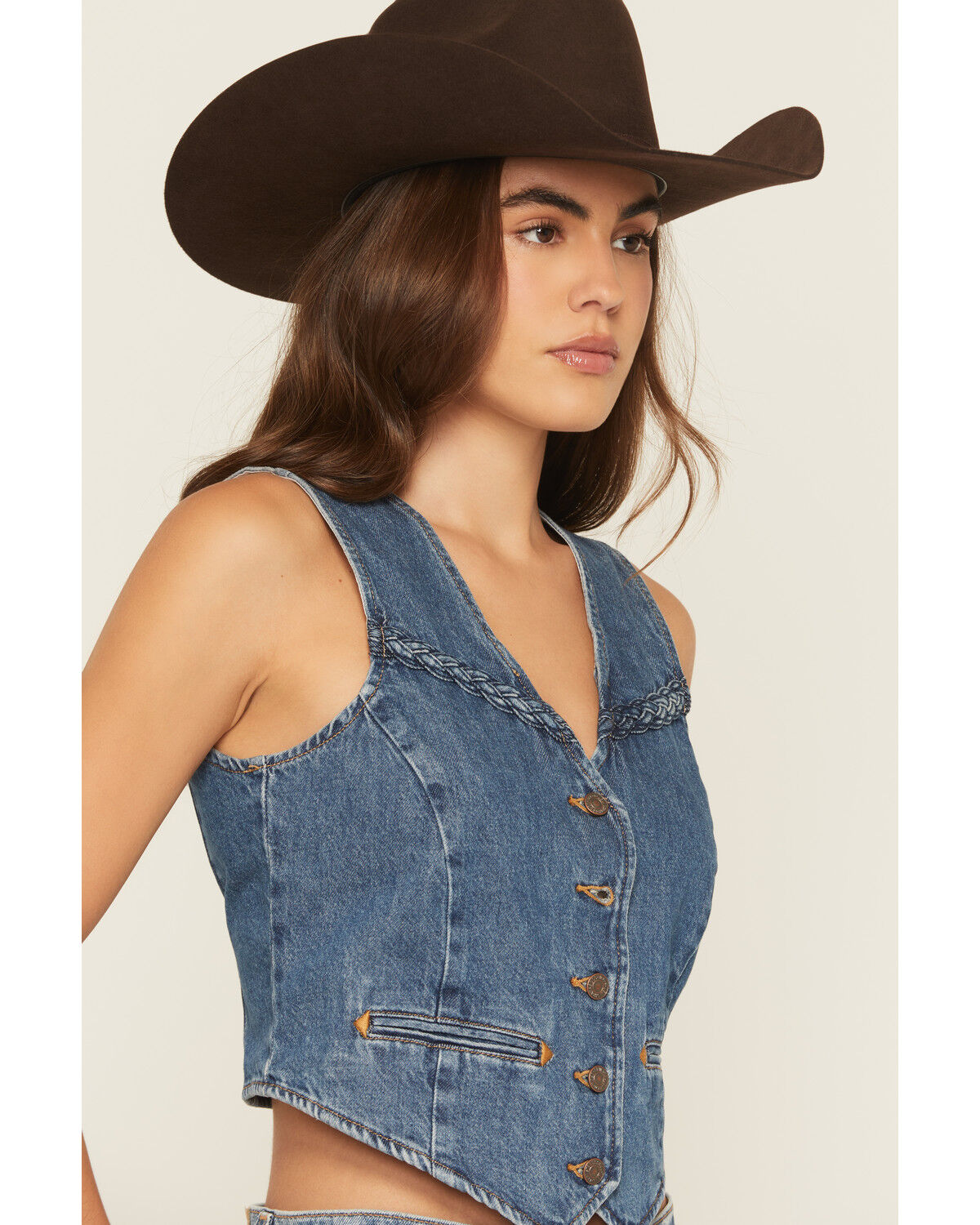 Image #2 - Levi's Premium Women's Big Yikes Braided Denim Vest, Medium Wash, hi-res
