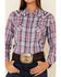Ariat Women's Burgundy Cornflower R.E.A.L. Plaid Embroidered Southwestern Yoke Snap Western Shirt, Burgundy, hi-res