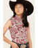 Cowgirl Hardware Girls' Floral Print Sleeveless Snap Western Shirt , Burgundy, hi-res