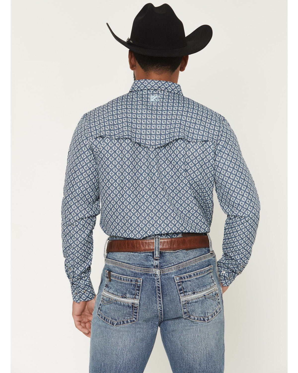 Image #4 - RANK 45&reg; Men's Twisted Geo Print Long Sleeve Snap Performance Western Shirt, Blue, hi-res