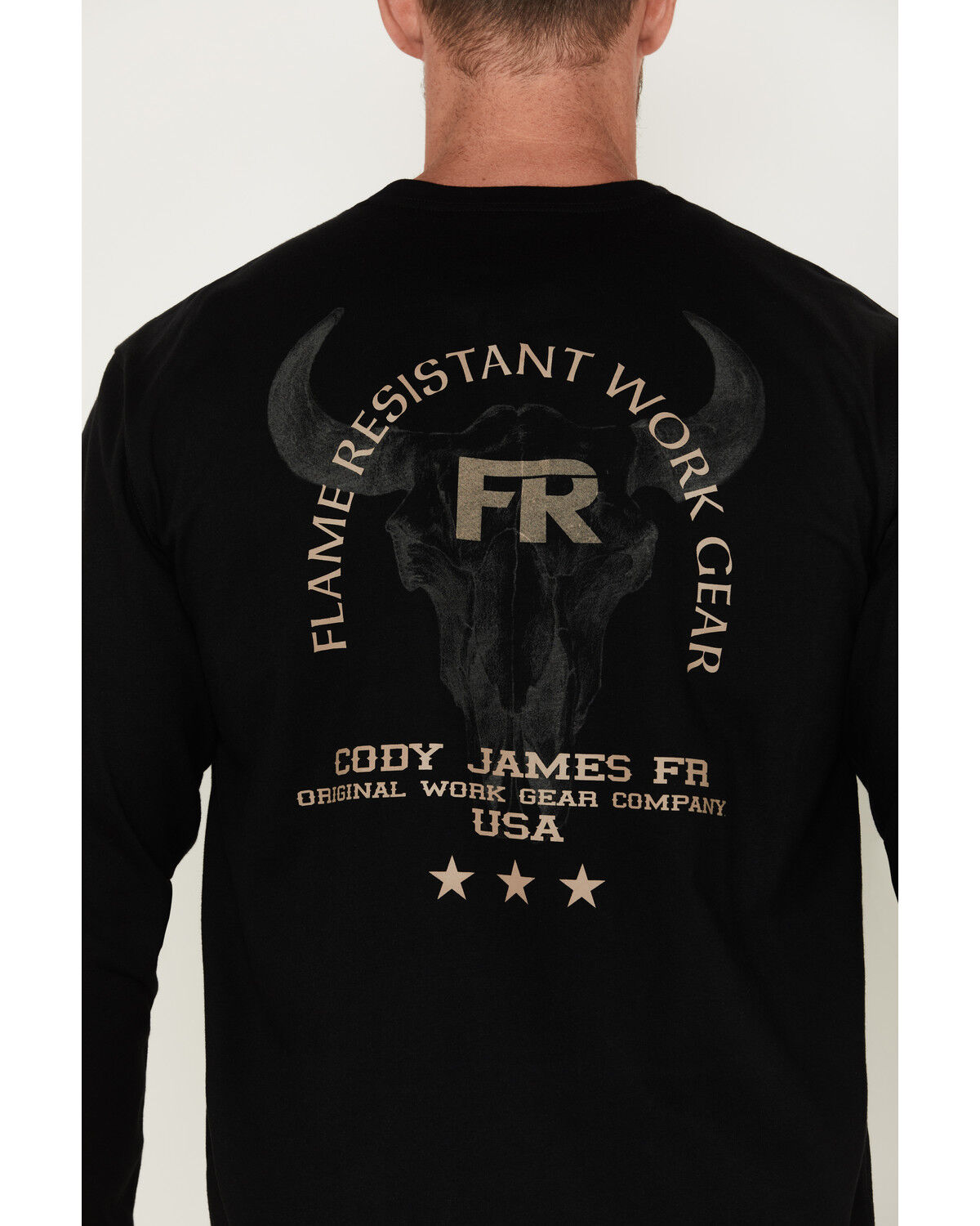 Image #4 - Cody James Men's Bull Skull Logo Graphic Long Sleeve Work T-Shirt, Black, hi-res