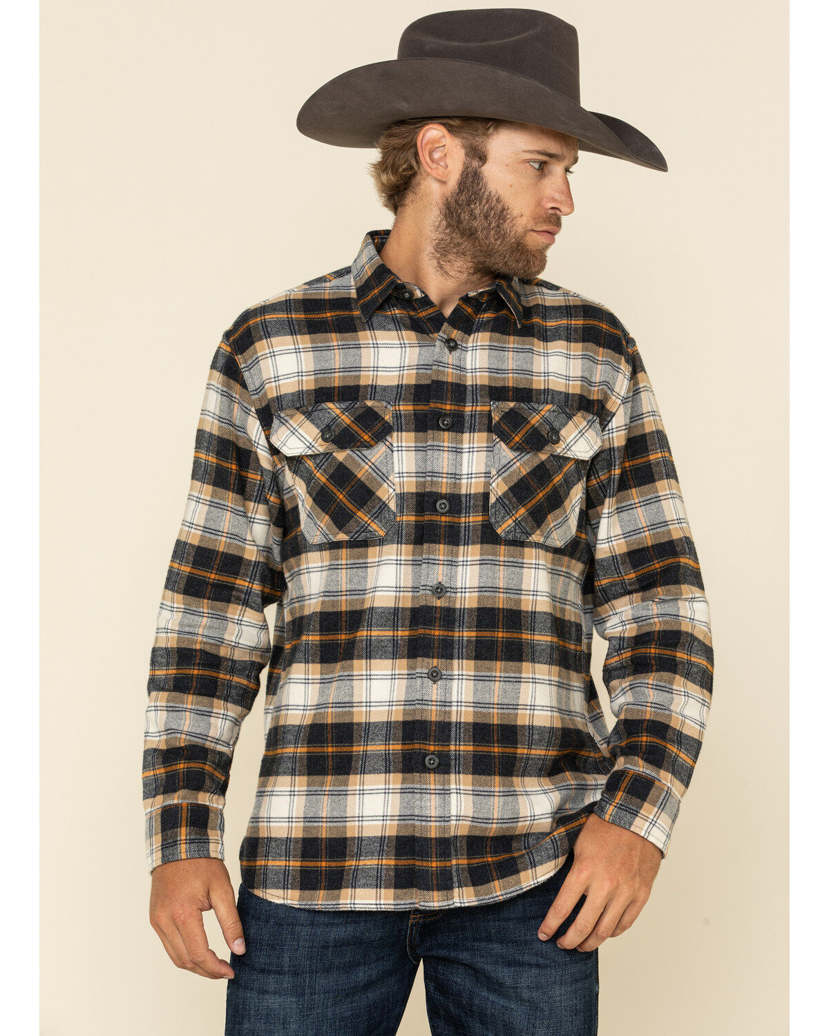 Image #1 - Pendleton Men's Navy Burnside Small Plaid Long Sleeve Western Flannel Shirt , , hi-res