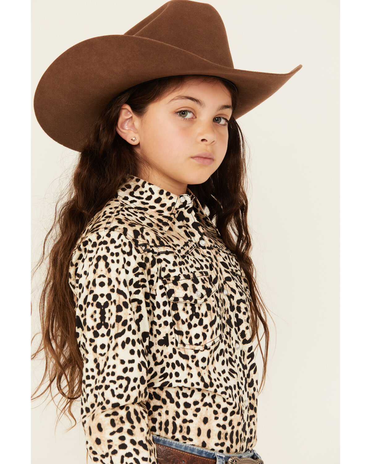 Image #2 - Cowgirl Hardware Girls' Leopard Print Long Sleeve Snap Western Shirt, , hi-res
