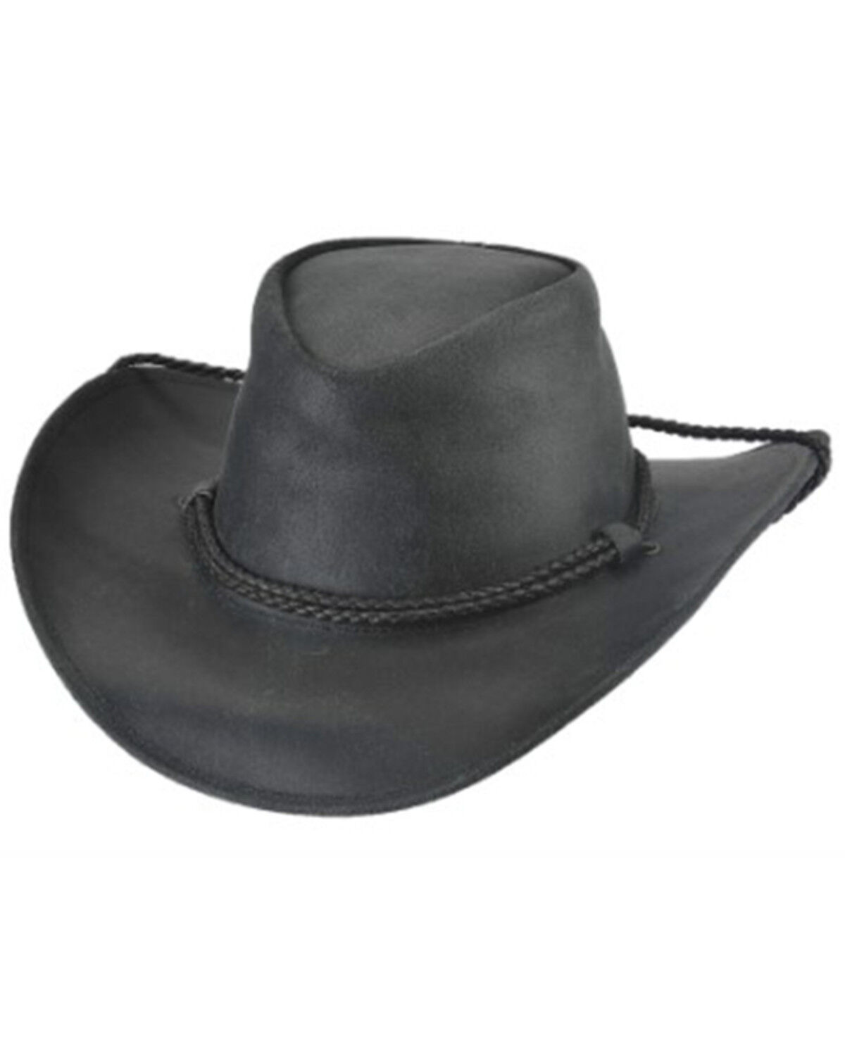Image #1 - Bullhide Hilltop Leather Outback Western Hat, Black, hi-res