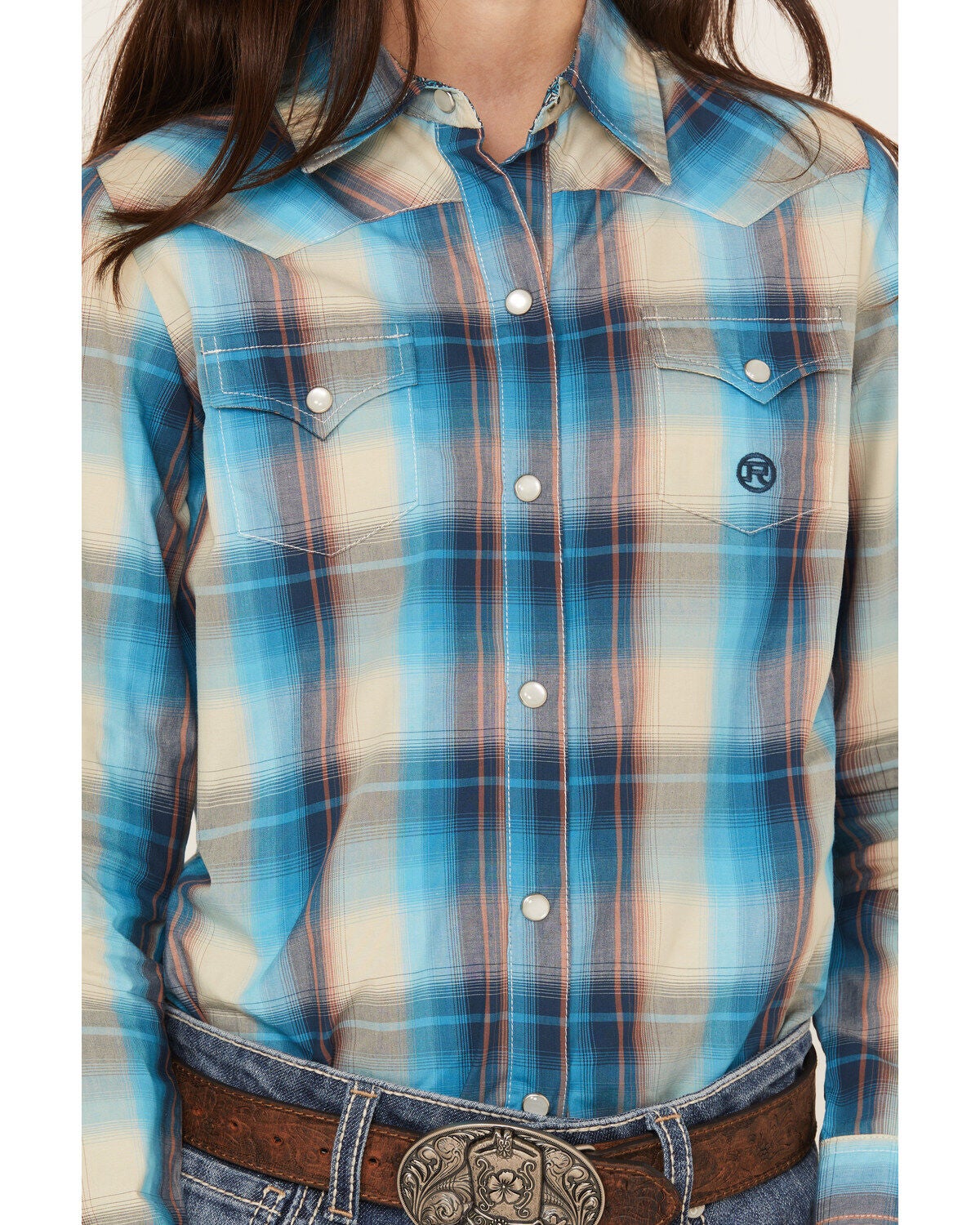 Image #3 - Roper Girls' Plaid Print Long Sleeve Pearl Snap Western Shirt, , hi-res