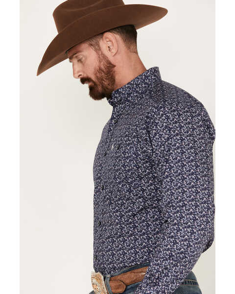 Ariat Men's Trailblazer Floral Stretch Long Sleeve Button Down Western Shirt, Navy, hi-res