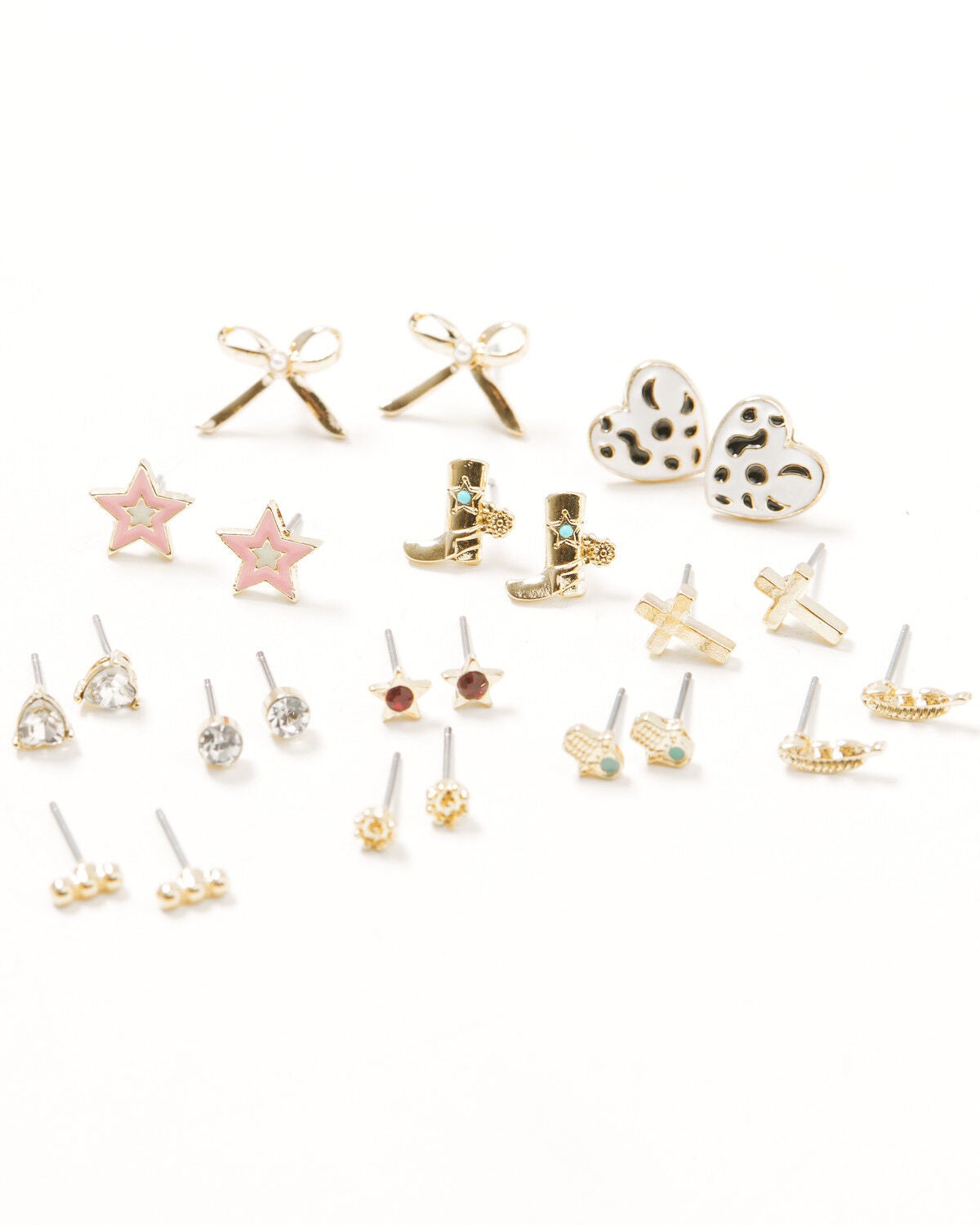 Shyanne Women's Cow Print Earring Set - 24 Piece, Gold, hi-res